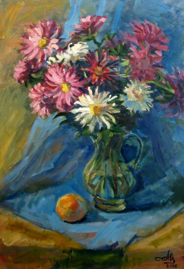 Painting titled "Asters" by Anna Churyukina, Original Artwork, Oil