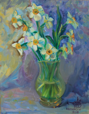 Painting titled "Daffodils" by Anna Churyukina, Original Artwork, Oil