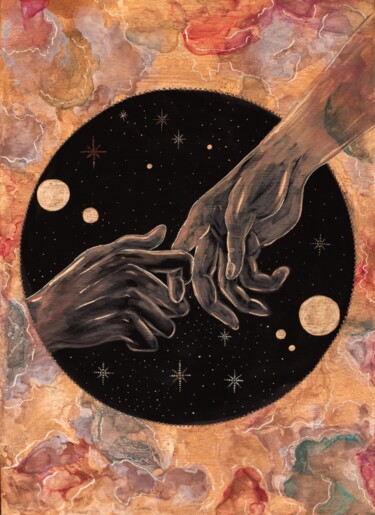 Peinture intitulée "Cosmic Touch - Touc…" par Anna Colt, Œuvre d'art originale, Encre