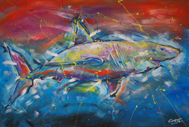 Pittura intitolato "Requin de profil" da Anna Corta, Opera d'arte originale, Acrilico