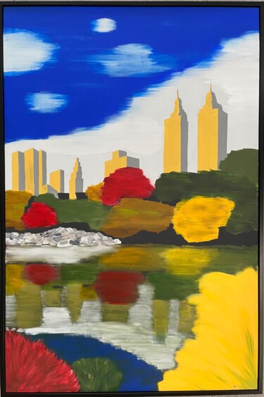 Painting titled "New-York depuis Cen…" by Anna D., Original Artwork, Acrylic Mounted on Wood Stretcher frame