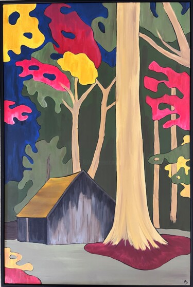 Pintura titulada "Refuge en fôret" por Anna D., Obra de arte original, Acrílico Montado en Bastidor de camilla de madera