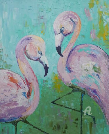 Картина под названием "Фламинго" - Анна Доценко, Подлинное произведение искусства, Масло