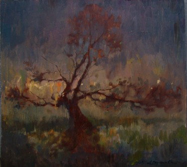 Картина под названием "Ночной дождь" - Anna Dronova, Подлинное произведение искусства, Масло
