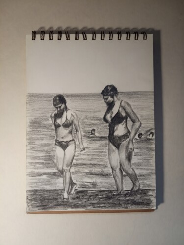 Картина под названием "Жінки на пляжі" - Анна Дроздова, Подлинное произведение искусства, Карандаш