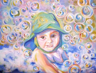 Painting titled "Tosha. Bubbles" by Anna Duyunova, Original Artwork, Oil