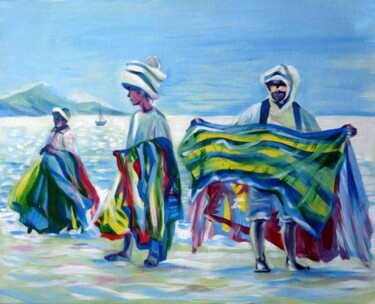 Картина под названием "Panama.Beach Market" - Anna Duyunova, Подлинное произведение искусства, Масло
