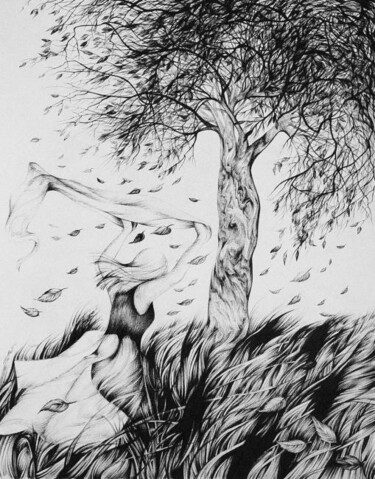 Dessin intitulée "Falling Leaves" par Anna Duyunova, Œuvre d'art originale, Autre