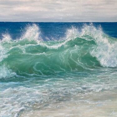 Painting titled "A joyful sea." by Anna Evtushenko, Original Artwork, Oil Mounted on Cardboard