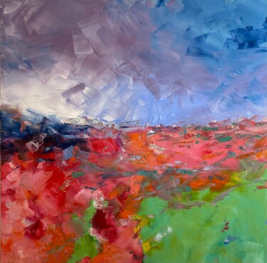 Painting titled "A flowering field." by Anna Evtushenko, Original Artwork, Oil