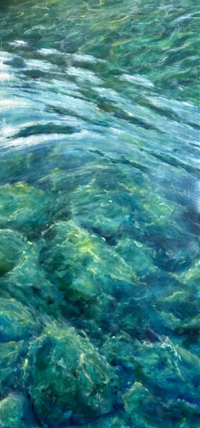 Painting titled "Green to blue." by Anna Evtushenko, Original Artwork, Oil