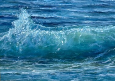 Painting titled "The blue wave of th…" by Anna Evtushenko, Original Artwork, Oil