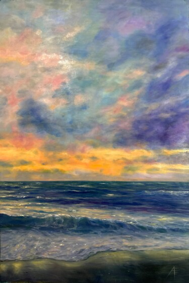 Painting titled "Fiery Horizon." by Anna Evtushenko, Original Artwork, Oil