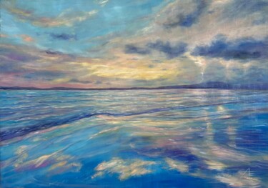 Painting titled "Sunset in the Sea o…" by Anna Evtushenko, Original Artwork, Oil