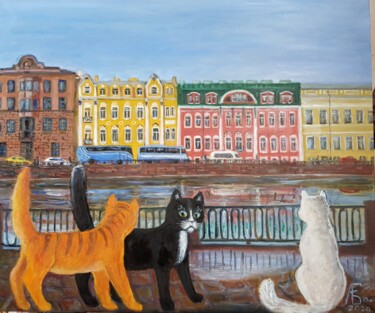 Pittura intitolato "St. Petersburg cats" da Anna Fainitskii, Opera d'arte originale, Olio