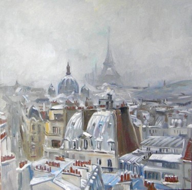Peinture intitulée ""Paris en hiver, jo…" par Anna Filimonova, Œuvre d'art originale, Huile