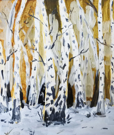 Pittura intitolato "Birch trees" da Anna Filippova, Opera d'arte originale, Olio