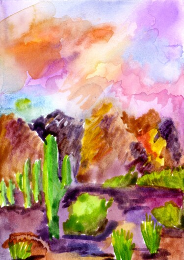 Peinture intitulée "Sunset on Arizona d…" par Anna Filippova, Œuvre d'art originale, Aquarelle