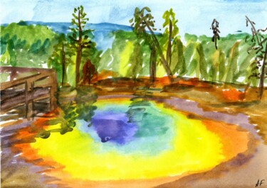 Pintura intitulada "Yellowstone, Lake i…" por Anna Filippova, Obras de arte originais, Aquarela