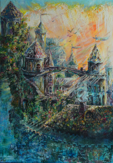 Painting titled "Wolkenburg" by Anna Gold, Original Artwork, Acrylic