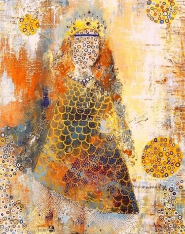 Pintura intitulada "La reine rousse" por Anna Grazi, Obras de arte originais, Acrílico Montado em Armação em madeira