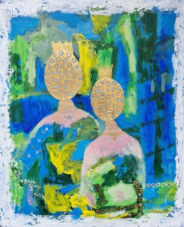 Painting titled "Les princes au balc…" by Anna Grazi, Original Artwork, Acrylic