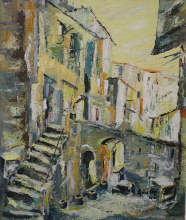 Painting titled "Sartène au matin" by Anna Grazi, Original Artwork, Oil