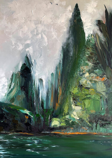 Pintura titulada "FAROE ISLANDS. REFL…" por Anna Gurechkina, Obra de arte original, Oleo Montado en Bastidor de camilla de m…