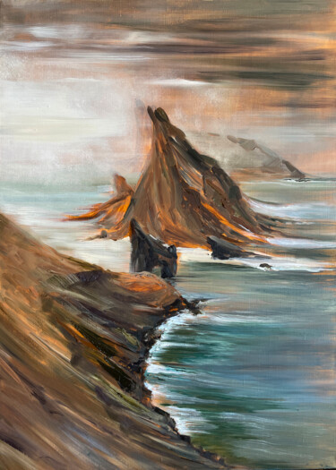 Painting titled "ISLANDS" by Anna Gurechkina, Original Artwork, Oil Mounted on Wood Stretcher frame