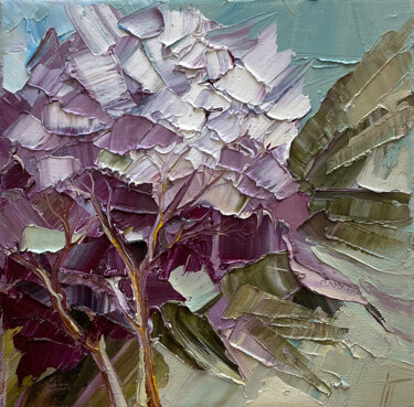 Painting titled "HYDRANGEA" by Anna Gurechkina, Original Artwork, Oil Mounted on Wood Stretcher frame
