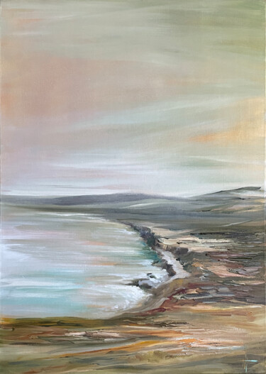 Painting titled "COAST. SEASCAPE" by Anna Gurechkina, Original Artwork, Oil Mounted on Wood Stretcher frame