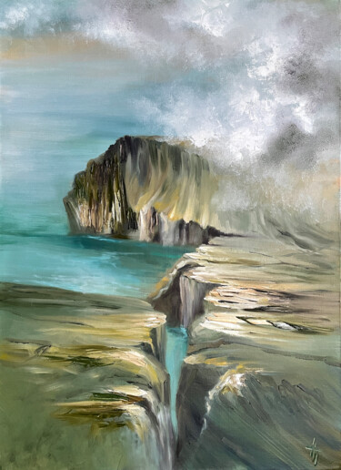 Painting titled "THE FAROE ISLANDS.…" by Anna Gurechkina, Original Artwork, Oil Mounted on Wood Stretcher frame