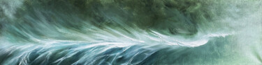 Painting titled "GREEN WAVE" by Anna Gurechkina, Original Artwork, Oil Mounted on Wood Stretcher frame