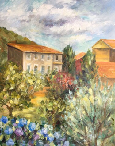 Painting titled "Summer Landscape" by Anna Inozemtseva, Original Artwork, Oil Mounted on Wood Stretcher frame