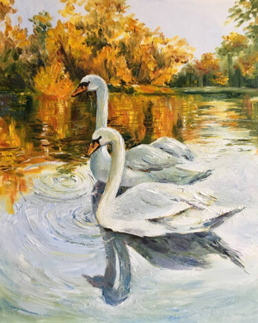 Картина под названием "Swan Love" - Anna Inozemtseva, Подлинное произведение искусства, Масло