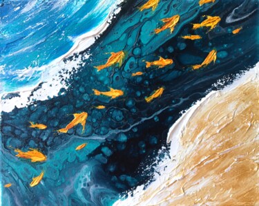 Peinture intitulée "Goldfish Koi" par Anna Inozemtseva, Œuvre d'art originale, Acrylique Monté sur Châssis en bois