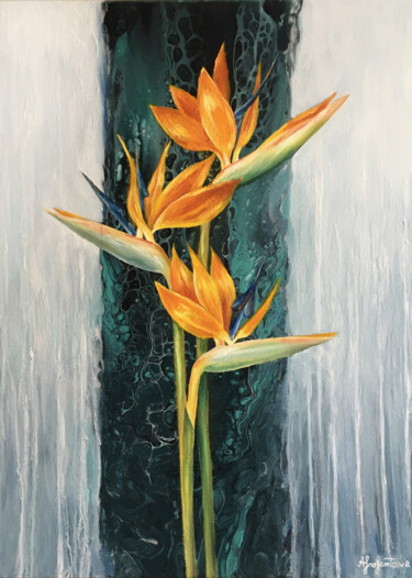 Painting titled "Desert Flowers" by Anna Inozemtseva, Original Artwork, Oil Mounted on Wood Stretcher frame