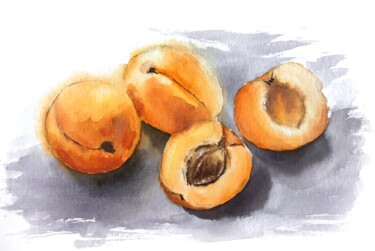 Painting titled "Watercolor Peaches" by Anna Inozemtseva, Original Artwork, Watercolor
