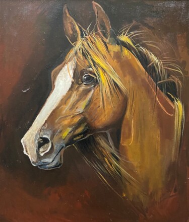 Ζωγραφική με τίτλο "Koń Sasanka | Horse…" από Anna Irena Grabowska, Αυθεντικά έργα τέχνης, Λάδι Τοποθετήθηκε στο Ξύλινο φορε…