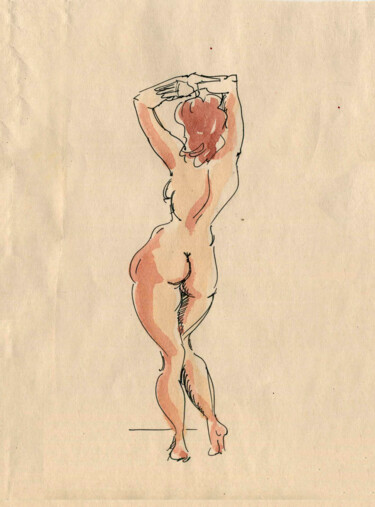 Tekening getiteld "Sketch with body 02" door Anna Ivanova, Origineel Kunstwerk, Aquarel