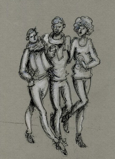 Drawing titled "People" by Anna Ivanova, Original Artwork, Gouache