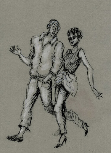 Dessin intitulée "Couple" par Anna Ivanova, Œuvre d'art originale, Gouache