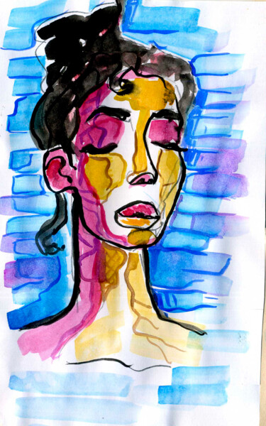 Drawing titled "Girl" by Anna Ivanova, Original Artwork, Watercolor