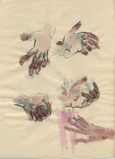 Dessin intitulée "hands" par Anna Ivanova, Œuvre d'art originale, Aquarelle