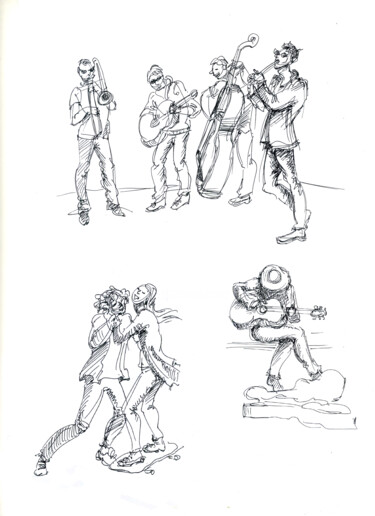 Zeichnungen mit dem Titel "People in action" von Anna Ivanova, Original-Kunstwerk, Gel Stift