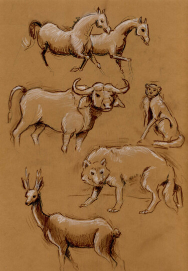 Tekening getiteld "animals" door Anna Ivanova, Origineel Kunstwerk, Tempera