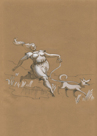 Rysunek zatytułowany „Lady with a dog” autorstwa Anna Ivanova, Oryginalna praca, Długopis