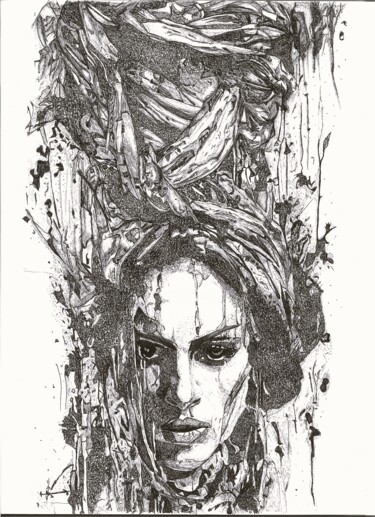 Rysunek zatytułowany „Zbyt wiele na głowie” autorstwa Anna Jedynak, Oryginalna praca, Długopis
