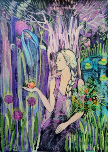 Картина под названием "В лесу/In the forest" - Anna Kluyeva, Подлинное произведение искусства, Акварель