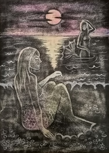 Painting titled "Русалки/Mermaids" by Anna Kluyeva, Original Artwork, Watercolor